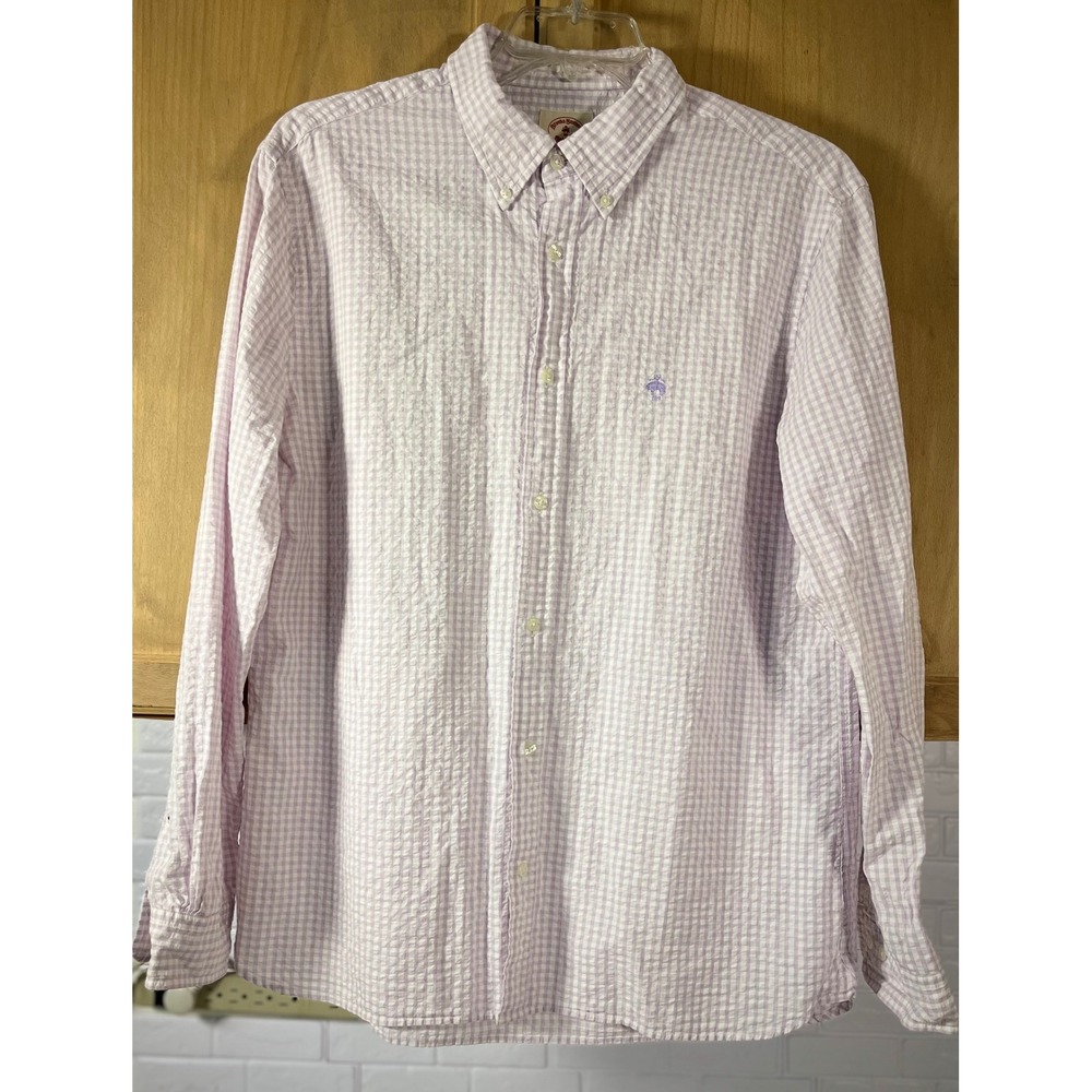 Brooks Brothers Red Fleece Shirt Mens XL Lavender Gingham Seersucker Button Down